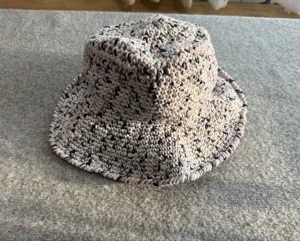 Handmade Crochet Cotton Speckled Marled Bucket Hat Grey White Black Sunhat